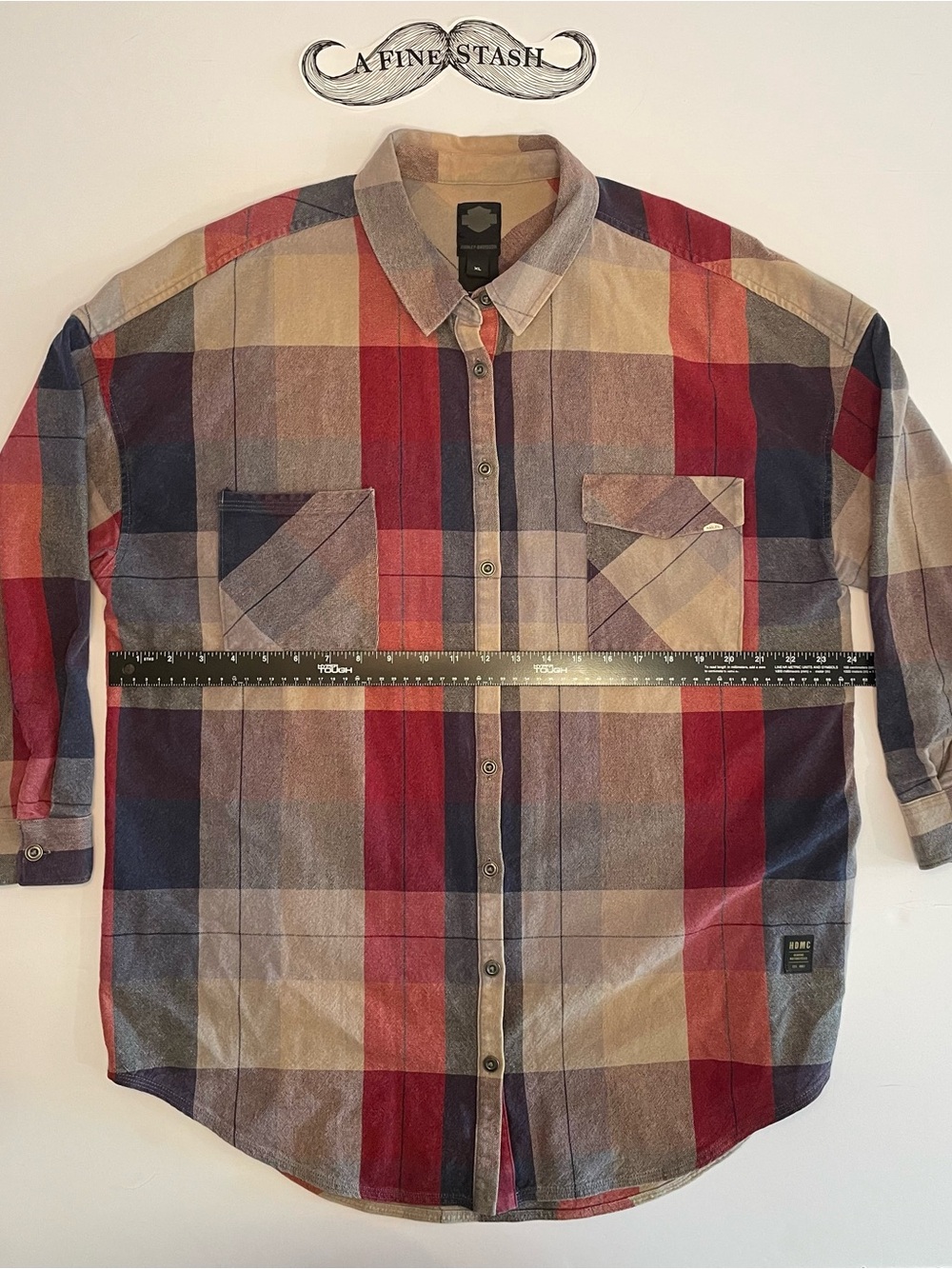 Harley-Davidson Red, Blue & Tan Plaid Button-Down Shirt